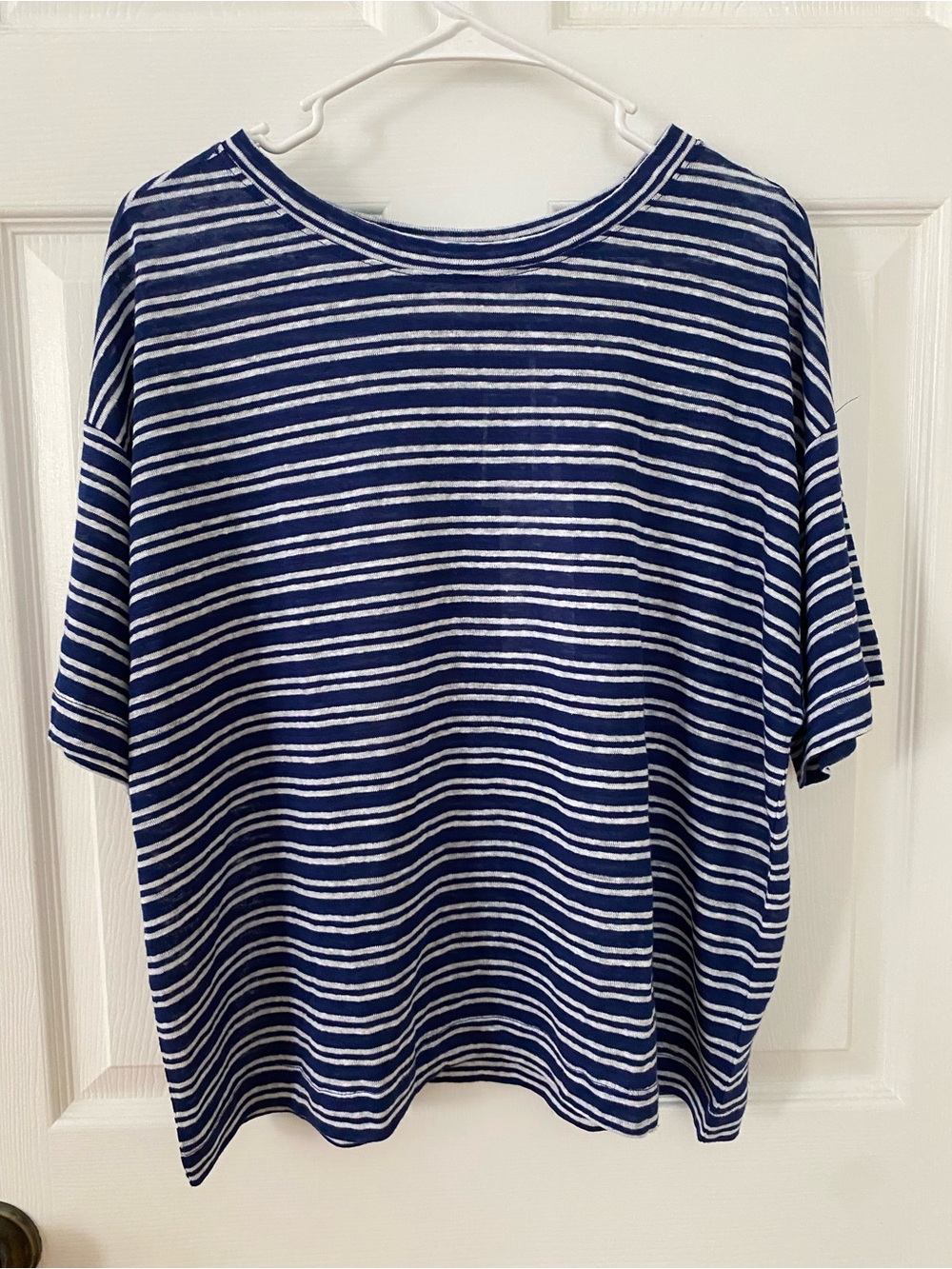 C&C California 100% Linen Striped Tee Navy White Size L – European Flax - Picture 2 of 5